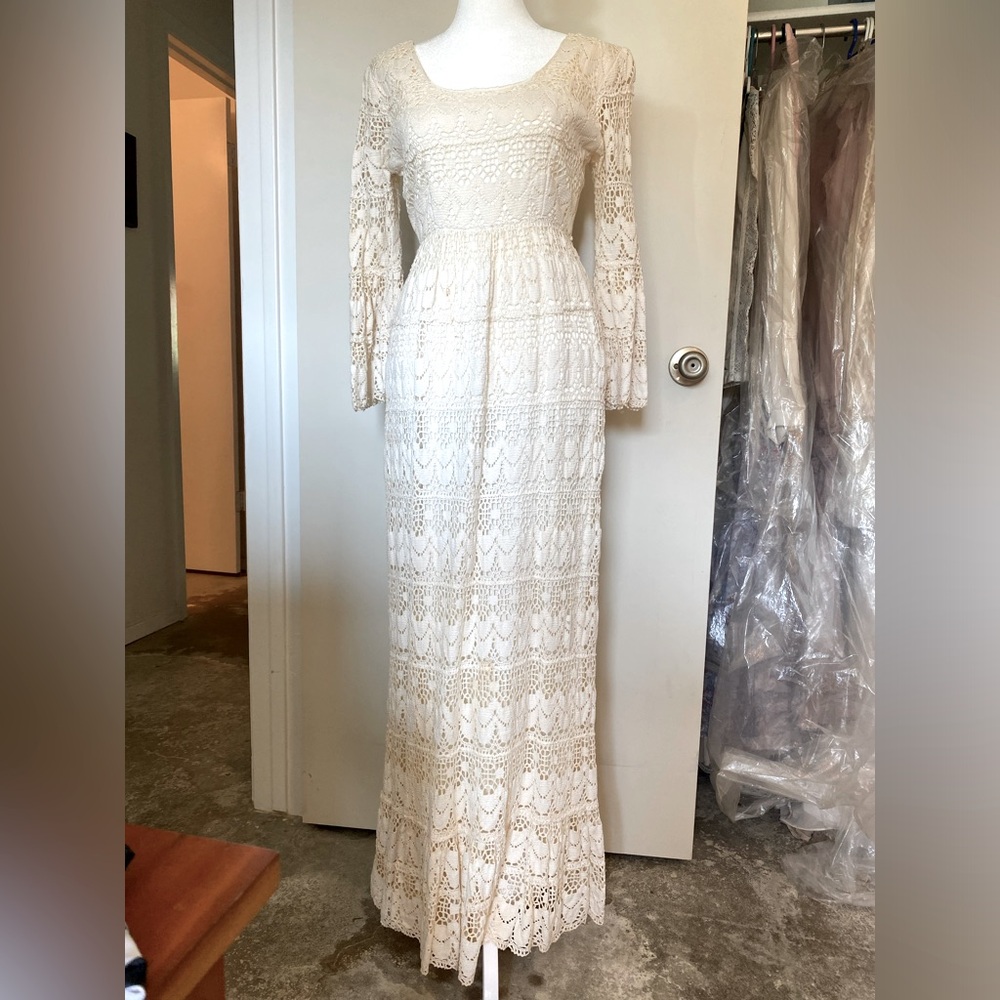 Hand-made 70’s vintage crochet wedding dress size 2